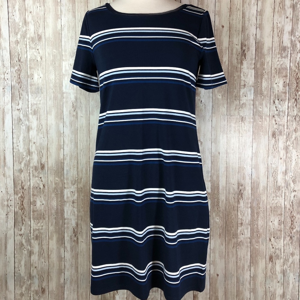 White House Black Market navy striped knit dress